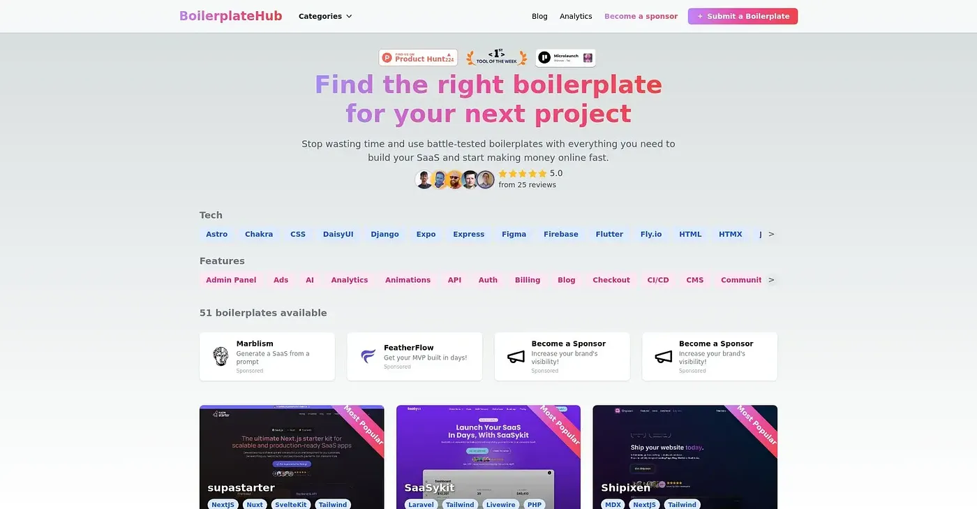 Screenshot of BoilerplateHub