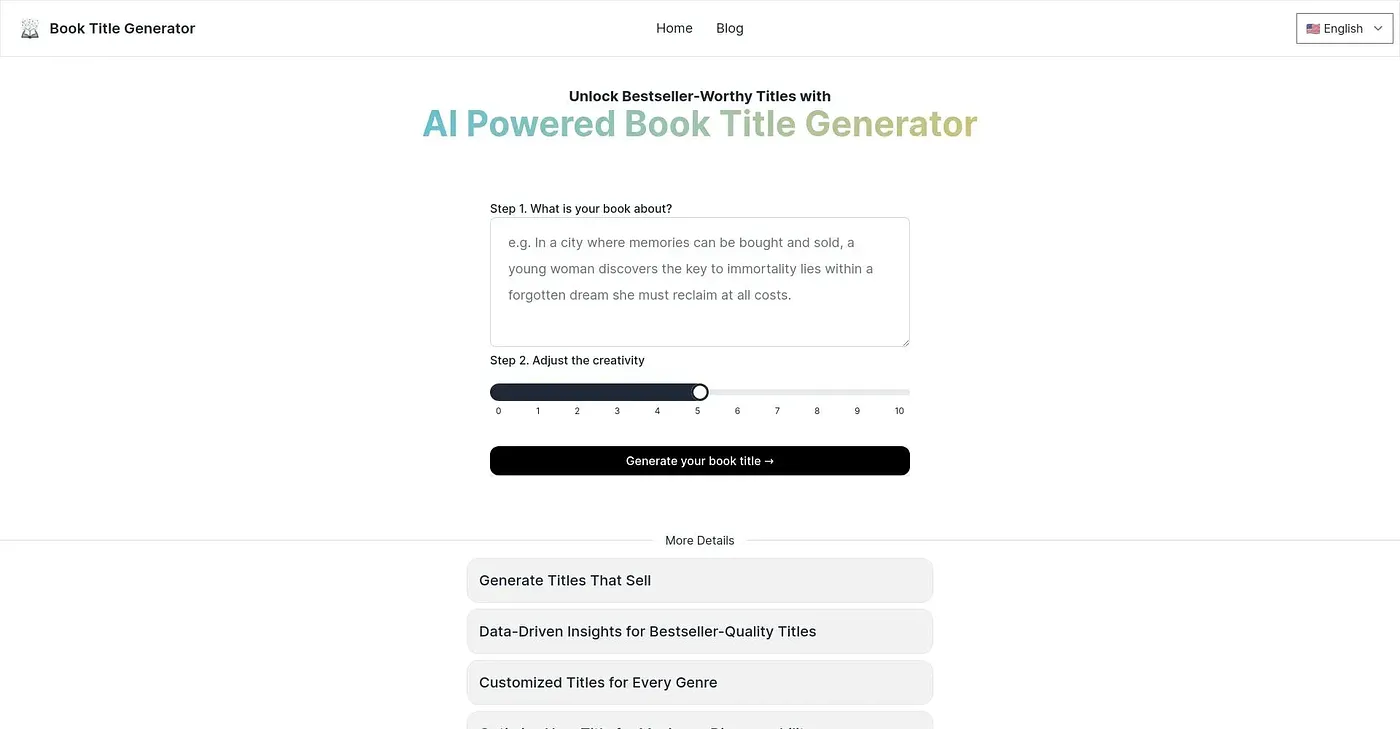 Screenshot of Book Title Generator