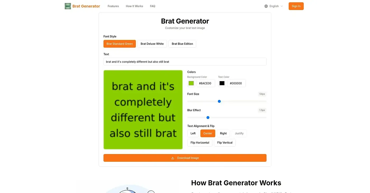 Screenshot of Brat Generator