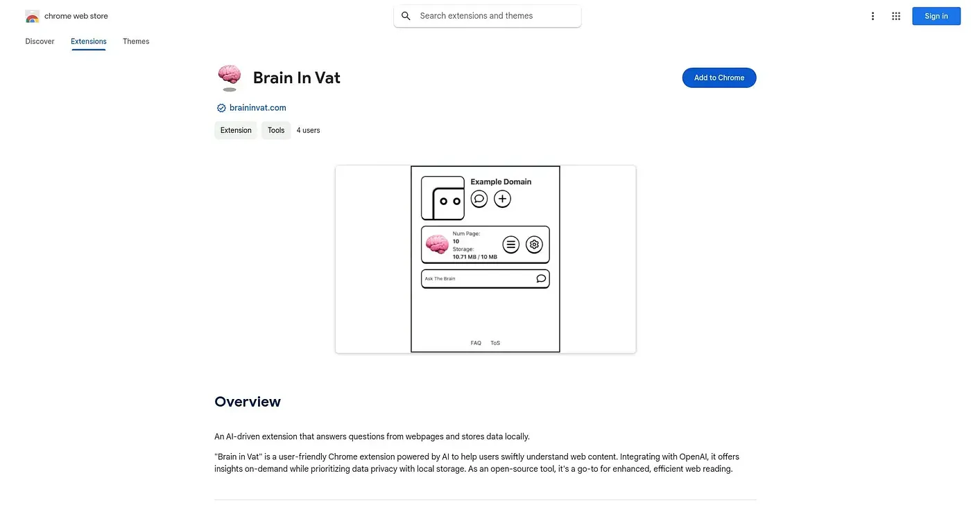 Screenshot of Brain in Vat Chrome Extension