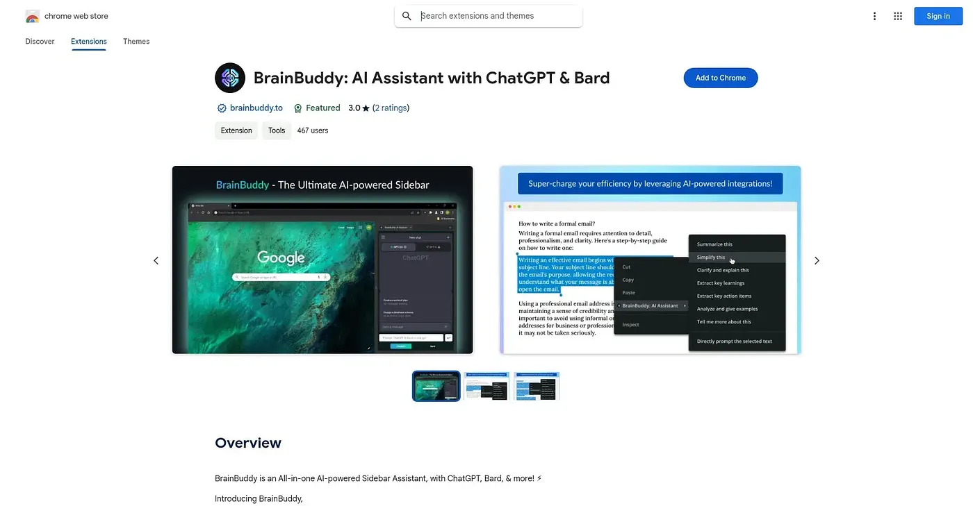 Screenshot of BrainBuddy AI Assistant - Chrome Extension