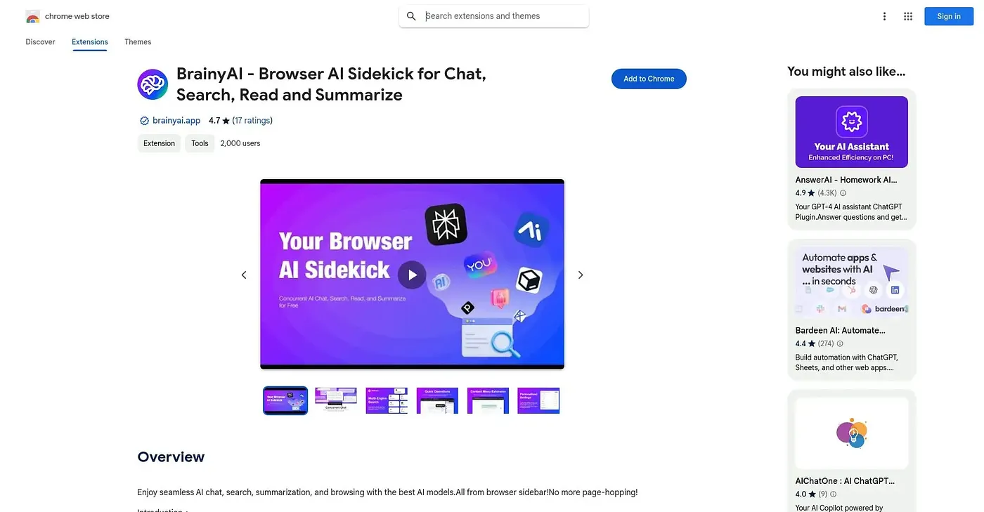 Screenshot of Brainyai Chrome Extension