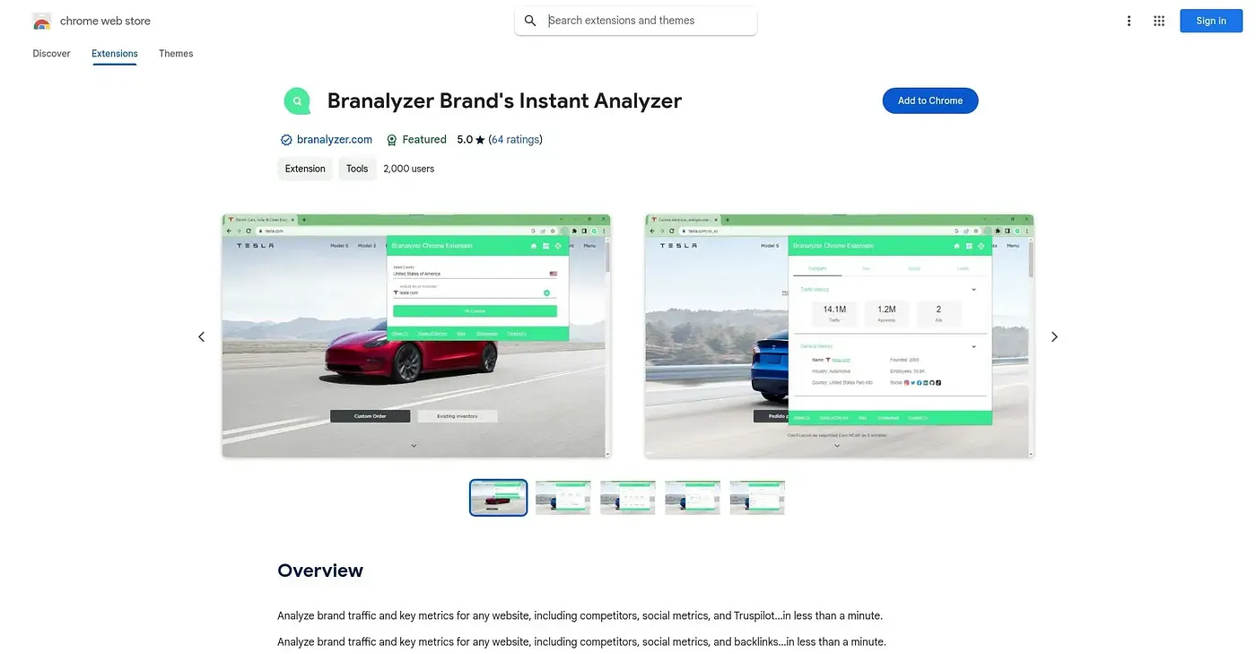 Screenshot of Branalyzer Chrome Extension