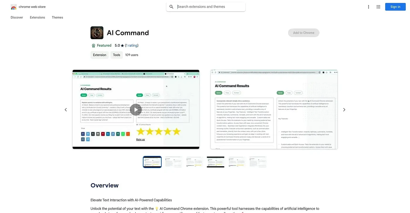 Screenshot of AI Command Chrome Extension