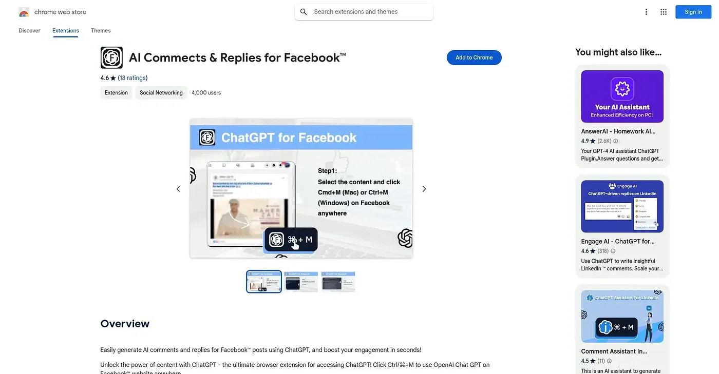Screenshot of AI Comments & Replies For Facebook™ Posts