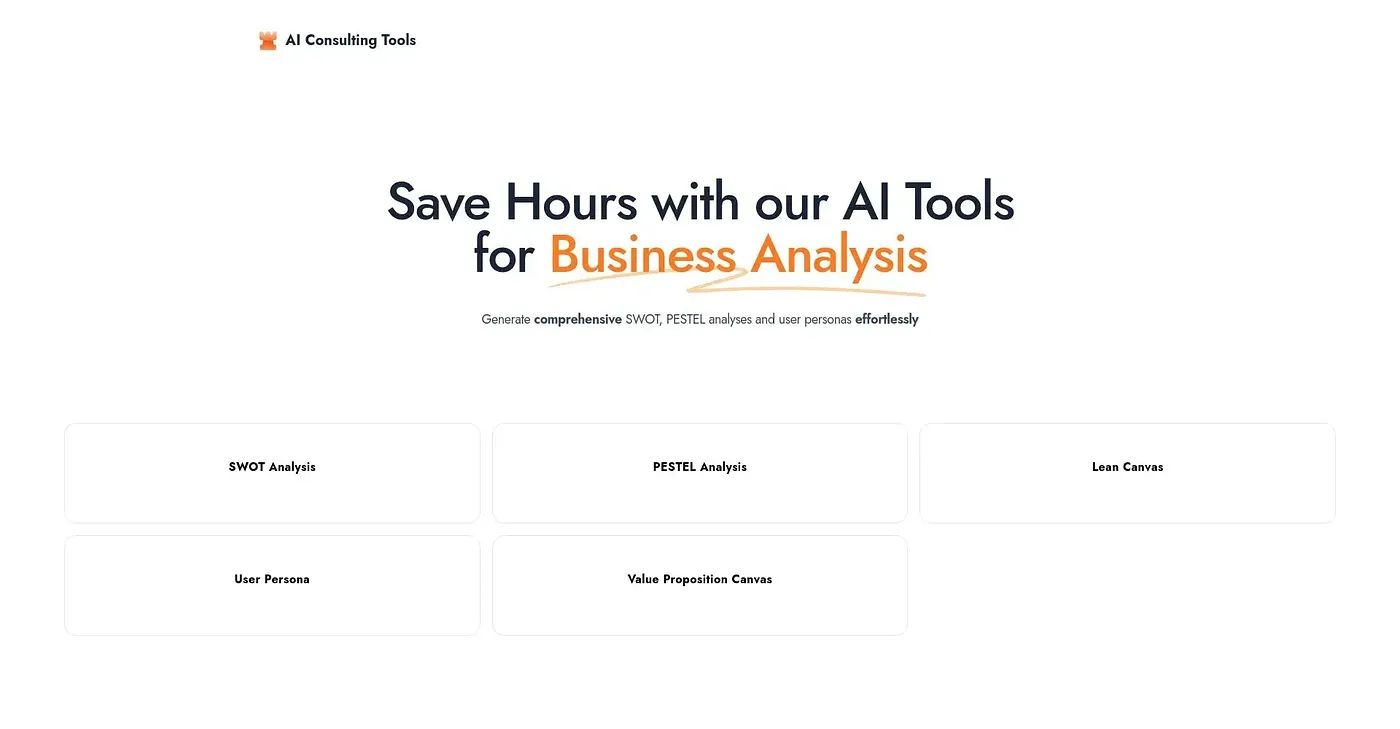 Screenshot of AI Consulting Tools