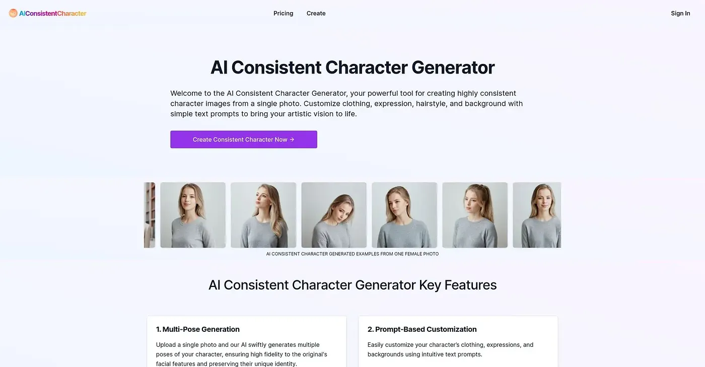 Screenshot of AI Consistent Character