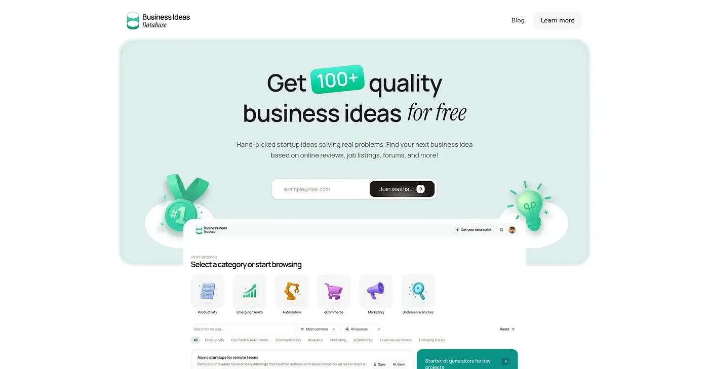 Screenshot of Business Ideas DB
