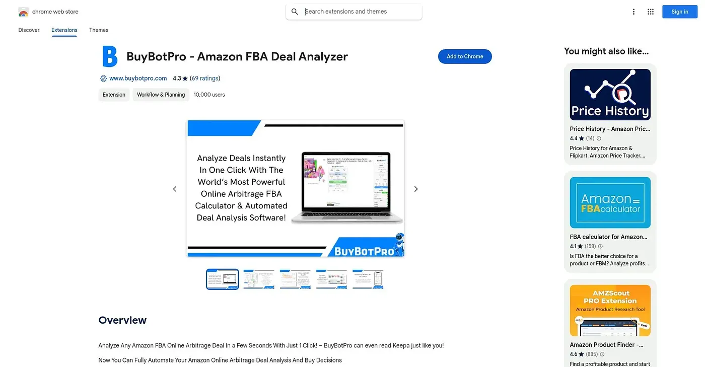 Screenshot of BuyBotPro Chrome Extension