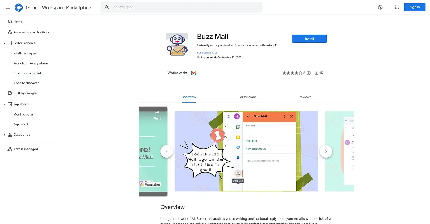 Screenshot of Buzz Mail