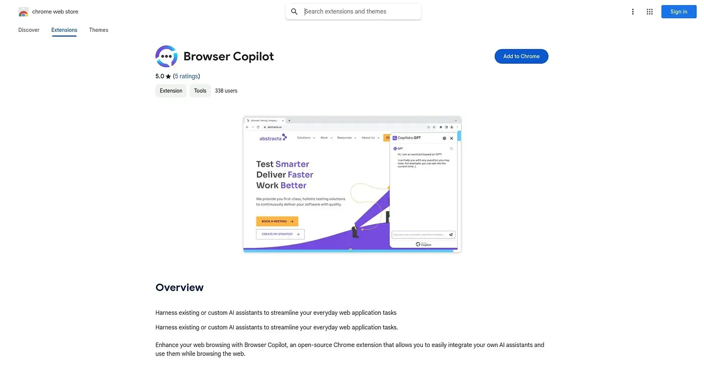 Screenshot of Browser Copilot Chrome Extension