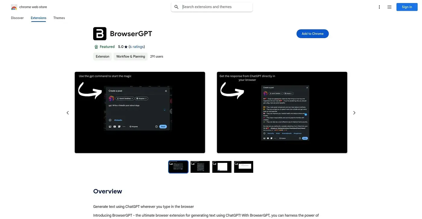Screenshot of BrowserGPT Chrome Extension