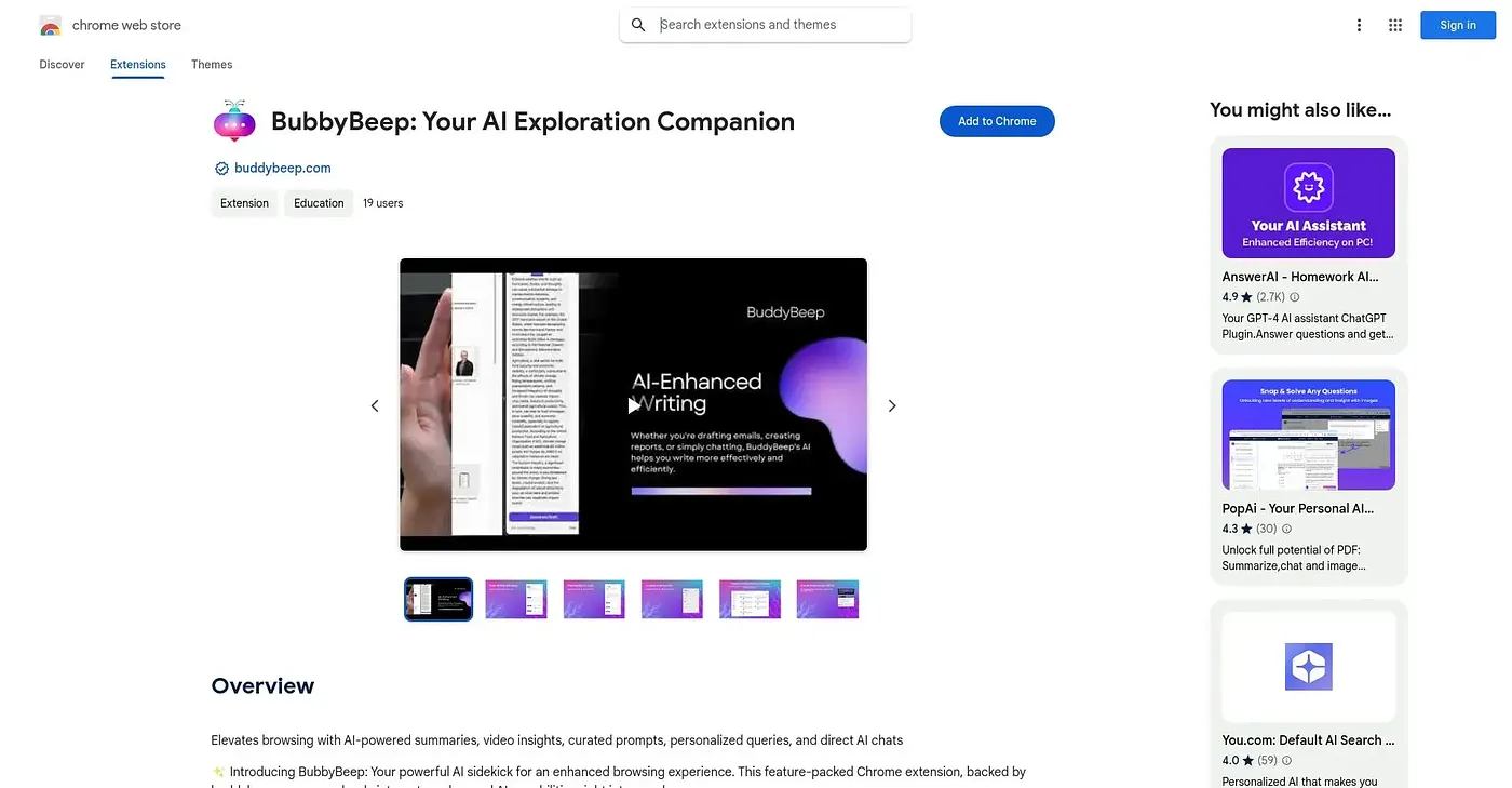Screenshot of Bubbybeep Chrome Extension