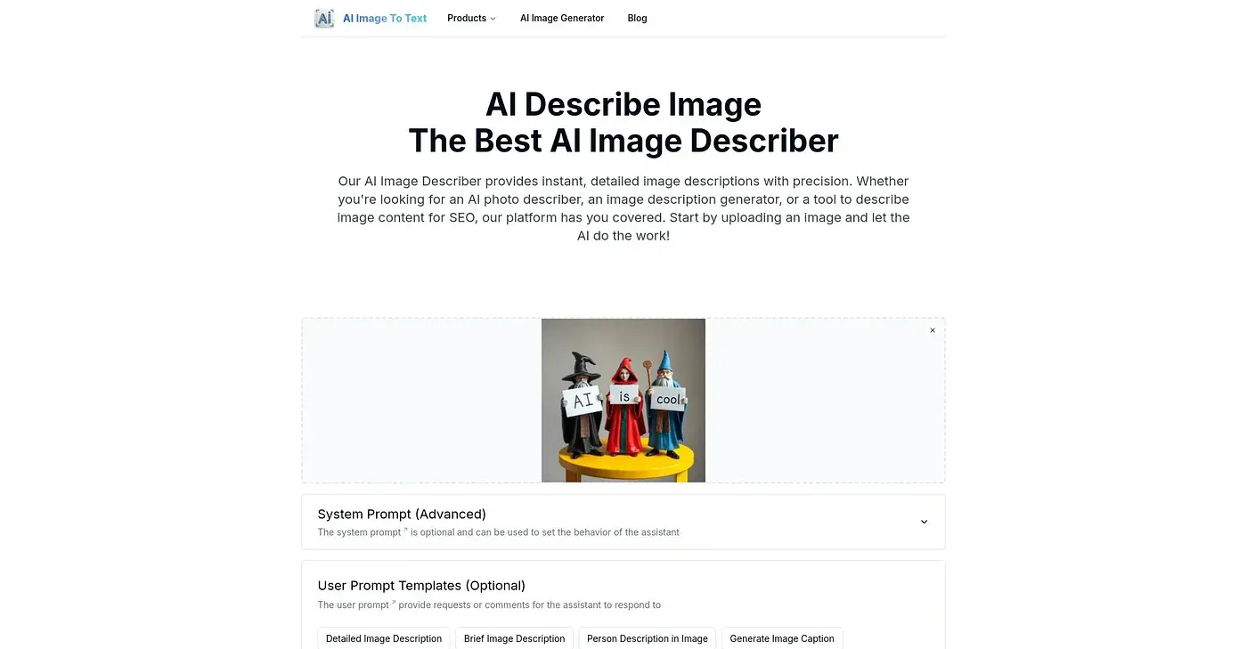 Screenshot of AI Describe Image