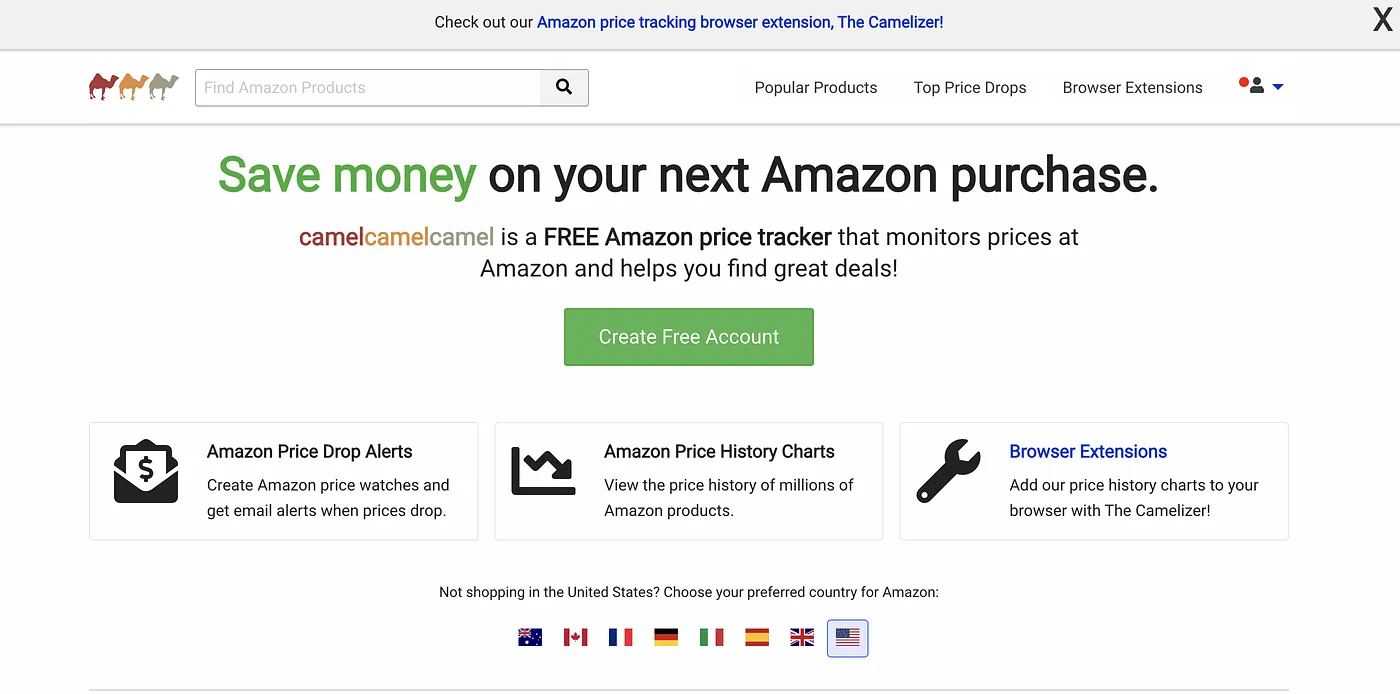 Screenshot of CamelCamelCamel