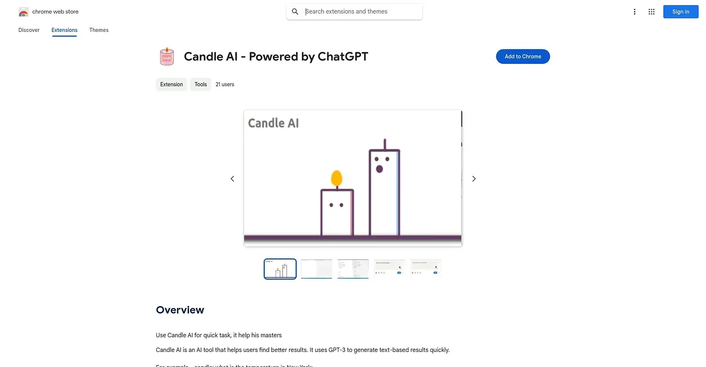 Screenshot of Candle AI Extension