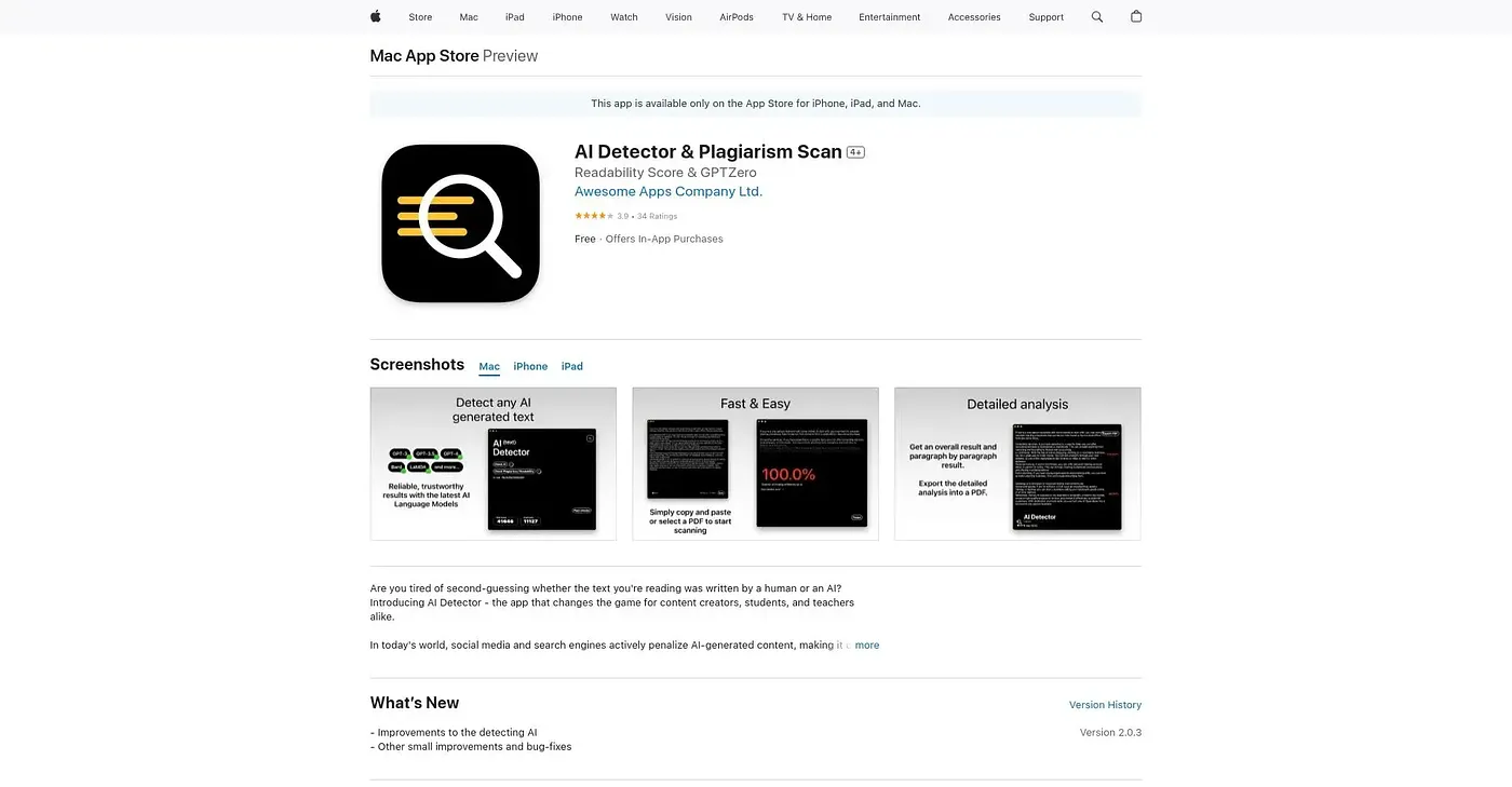 Screenshot of AI Detector