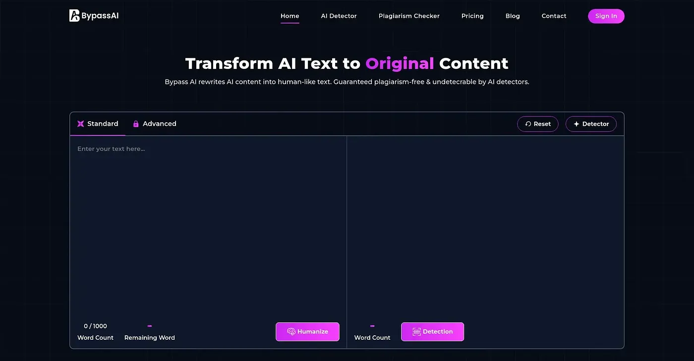 Screenshot of Bypass AI