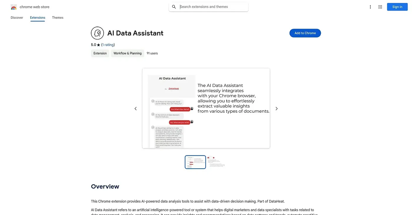 Screenshot of AI Data Assistant Chrome Extension