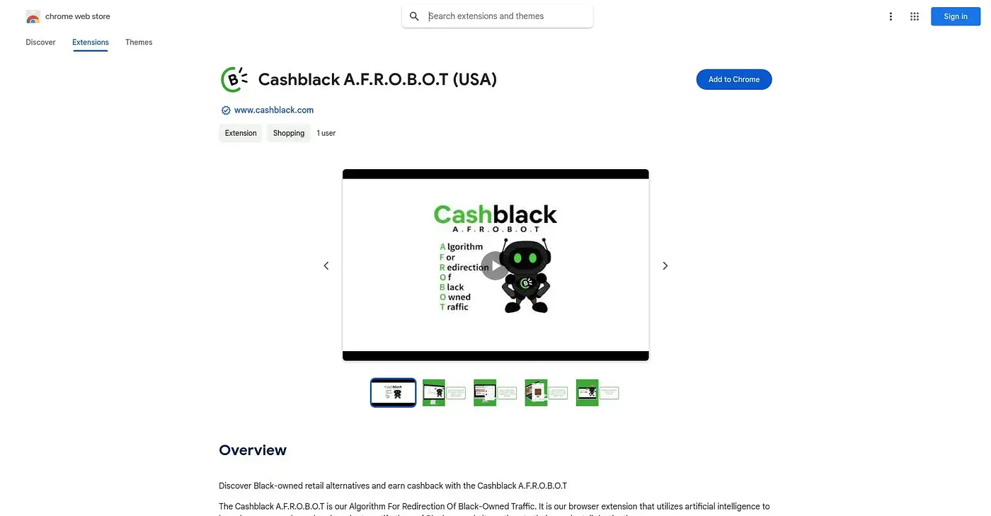 Screenshot of Cashblack A.F.R.O.B.O.T Extension