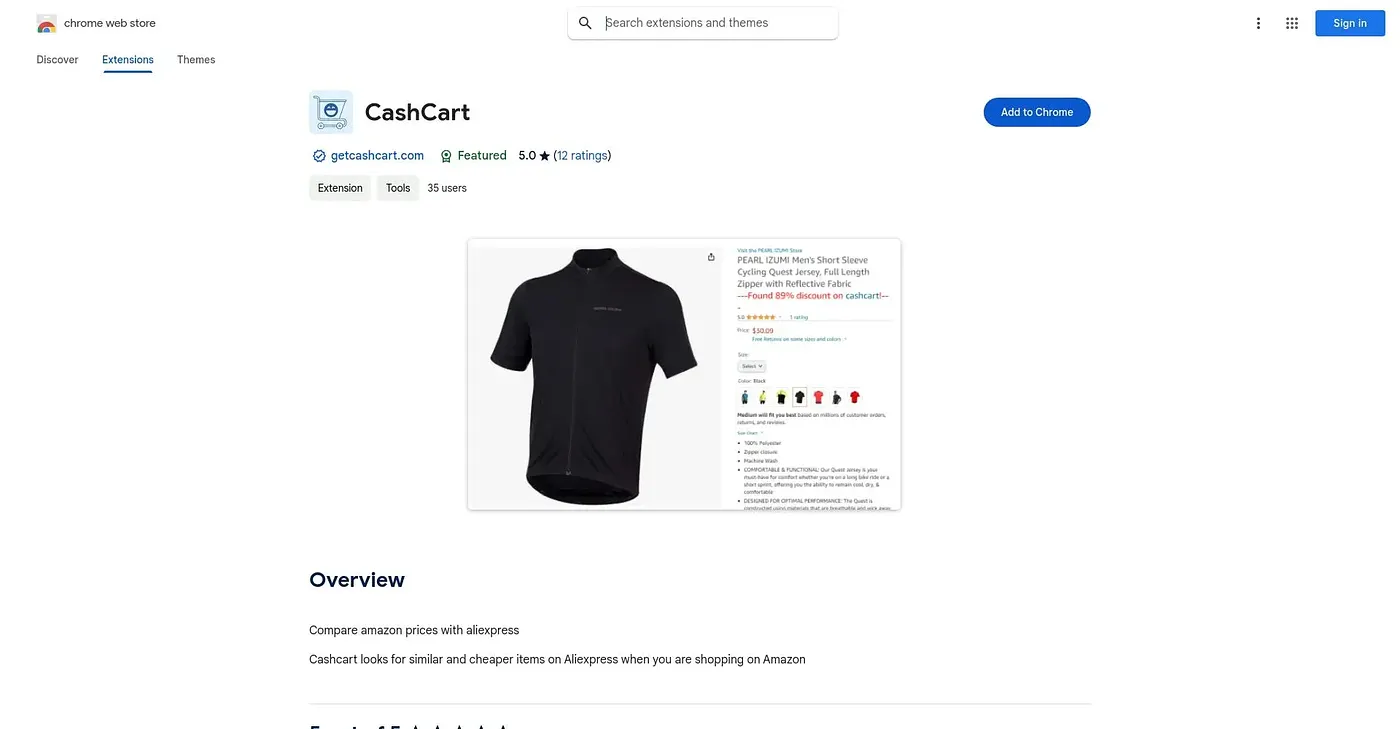 Screenshot of Cashcart Extension