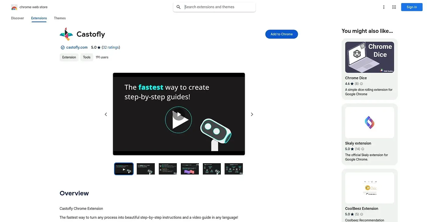 Screenshot of Castofly Chrome Extension