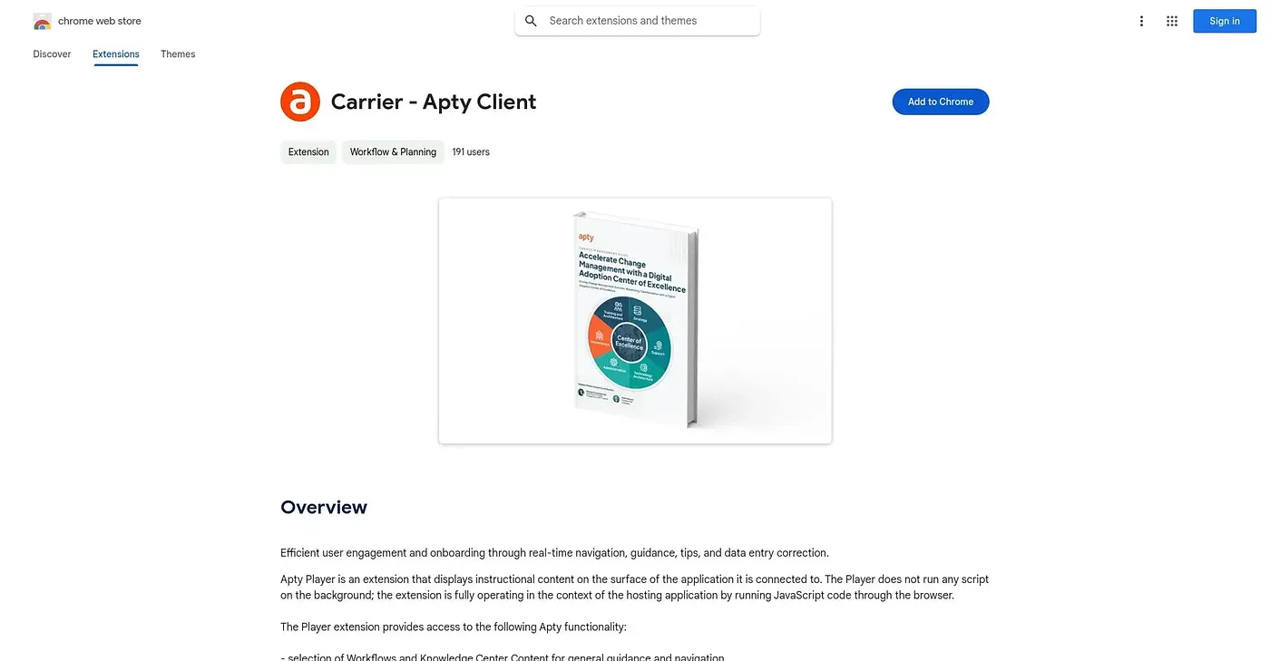 Screenshot of Carrier Aptly Client Chrome Extension