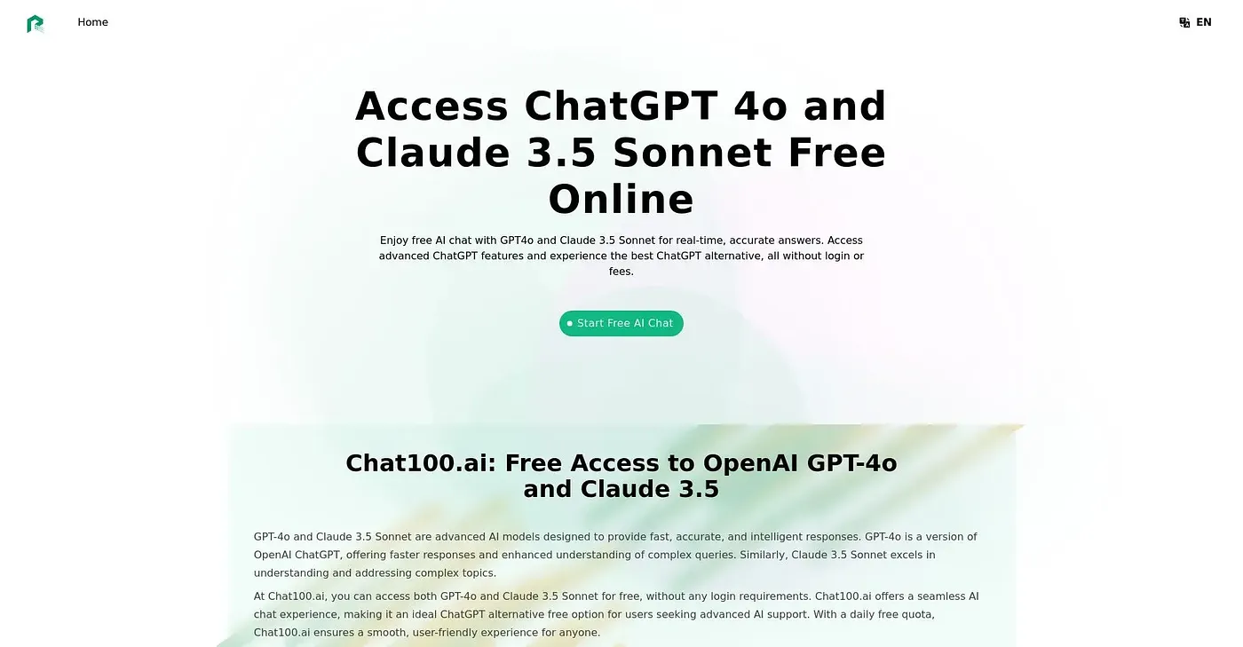 Screenshot of Chat100.ai