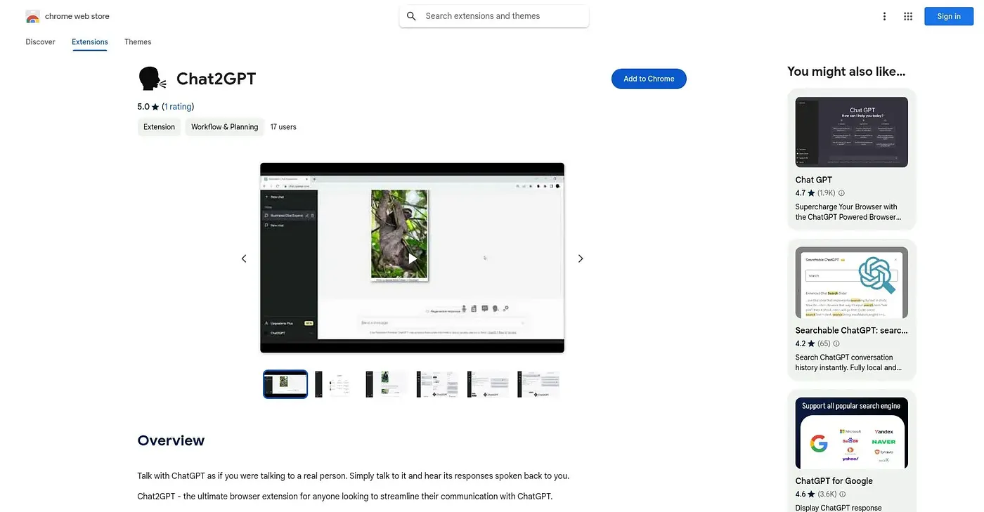 Screenshot of Chat2GPT Chrome Extension