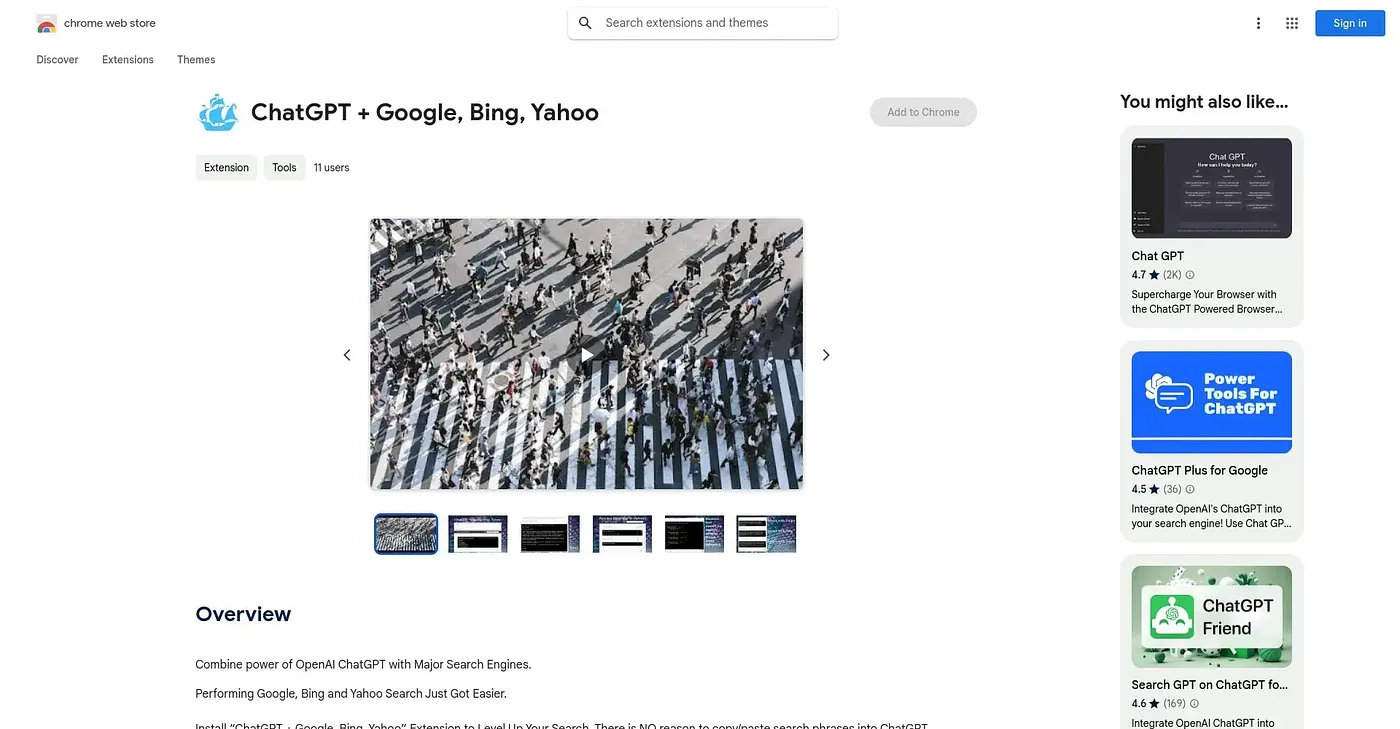 Screenshot of ChatGPT + Google Bing Yah Chrome Extension