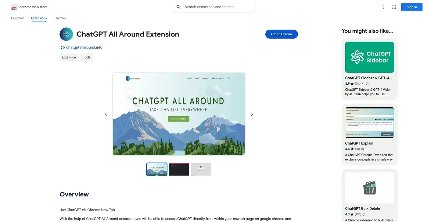 Screenshot of ChatGPT All Around Extension - Chrome Extension
