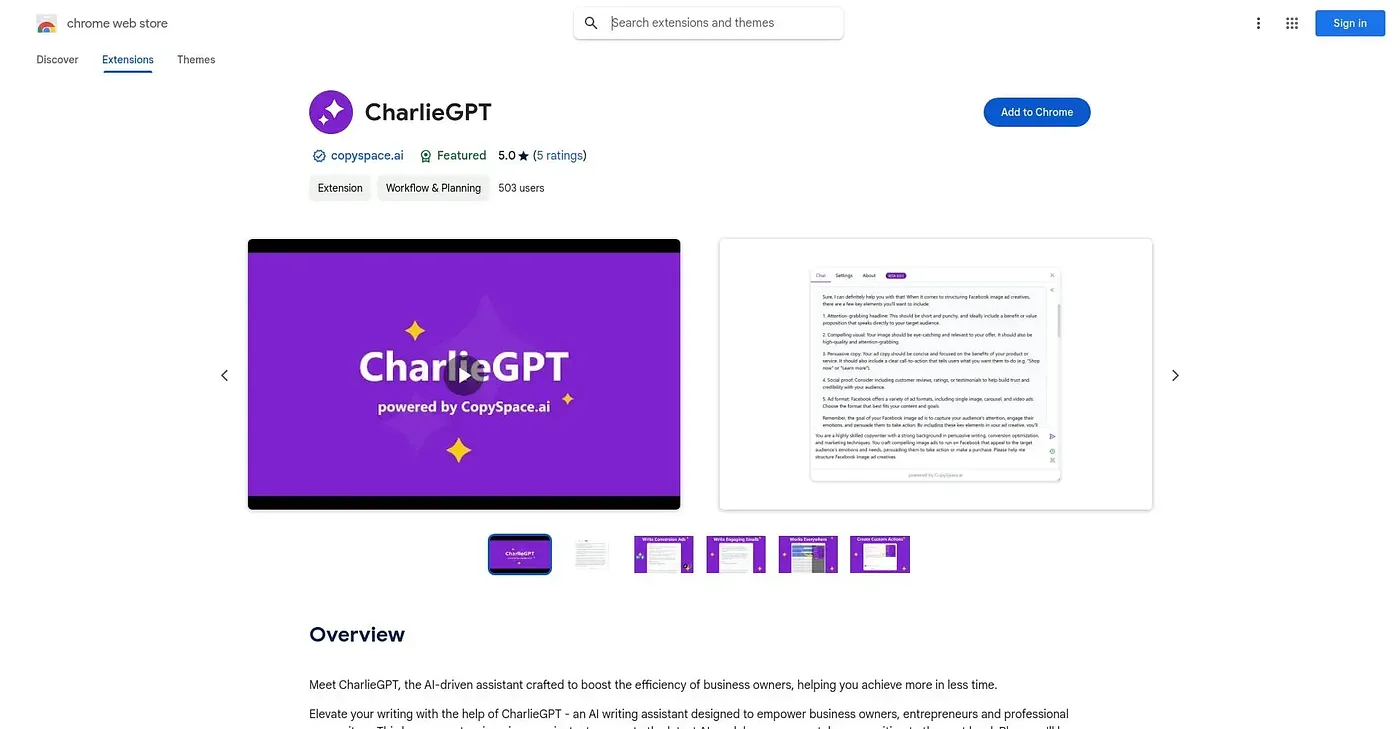 Screenshot of CharlieGPT Chrome Extension
