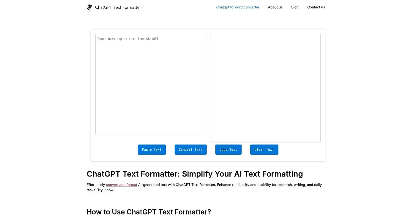 Screenshot of Chat GPT Text Formatter