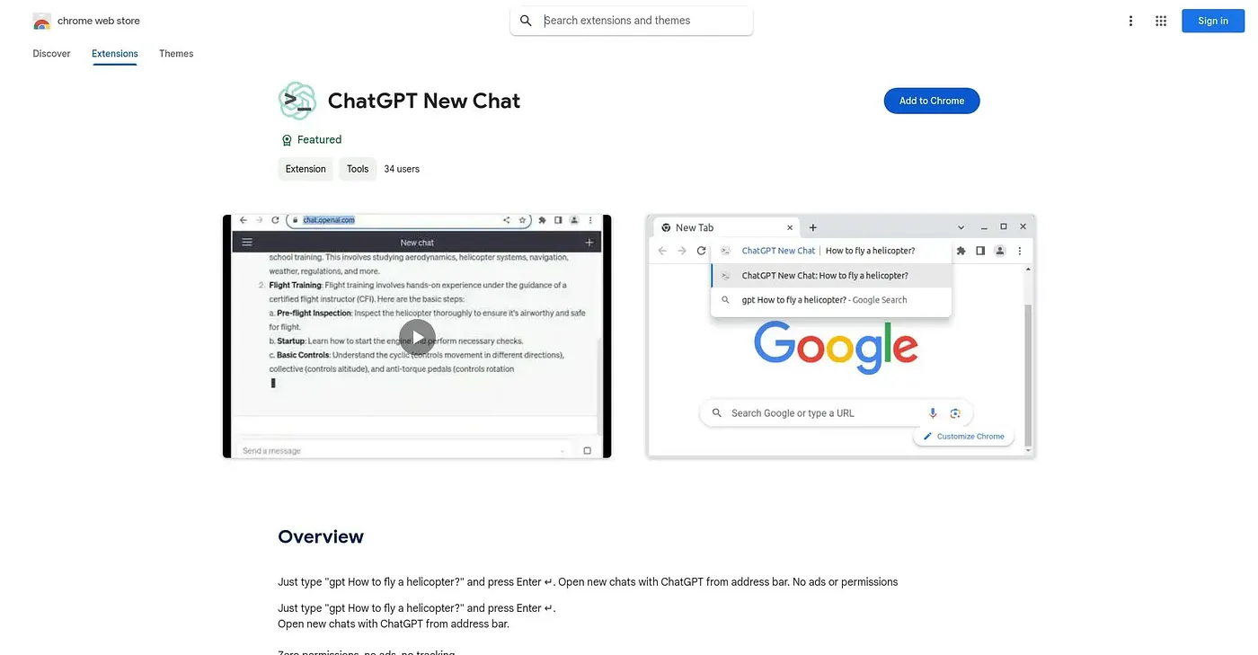 Screenshot of ChatGPT New Chat Chrome Extension