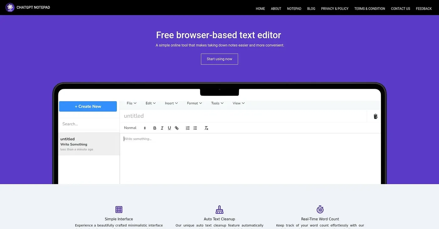 Screenshot of ChatGPT Notepad