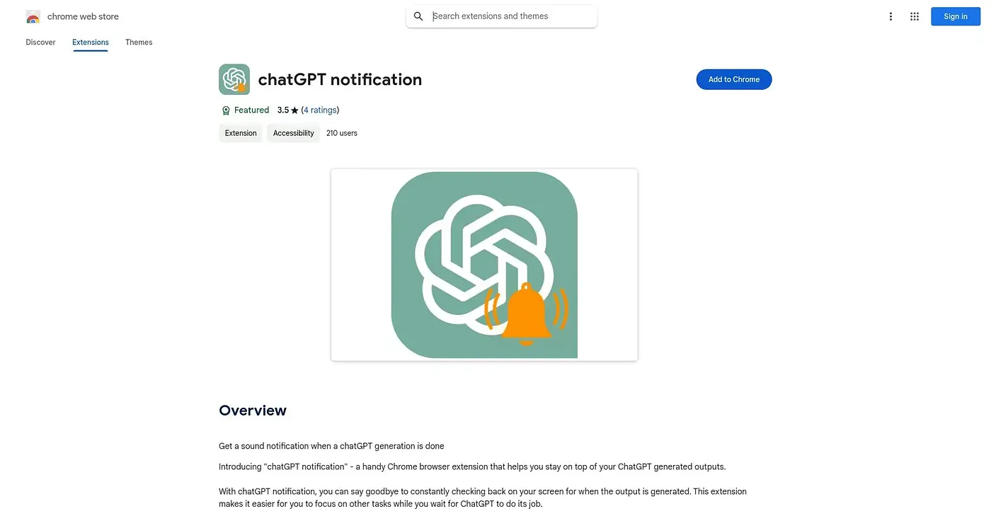 Screenshot of ChatGPT Notification Chrome Extension