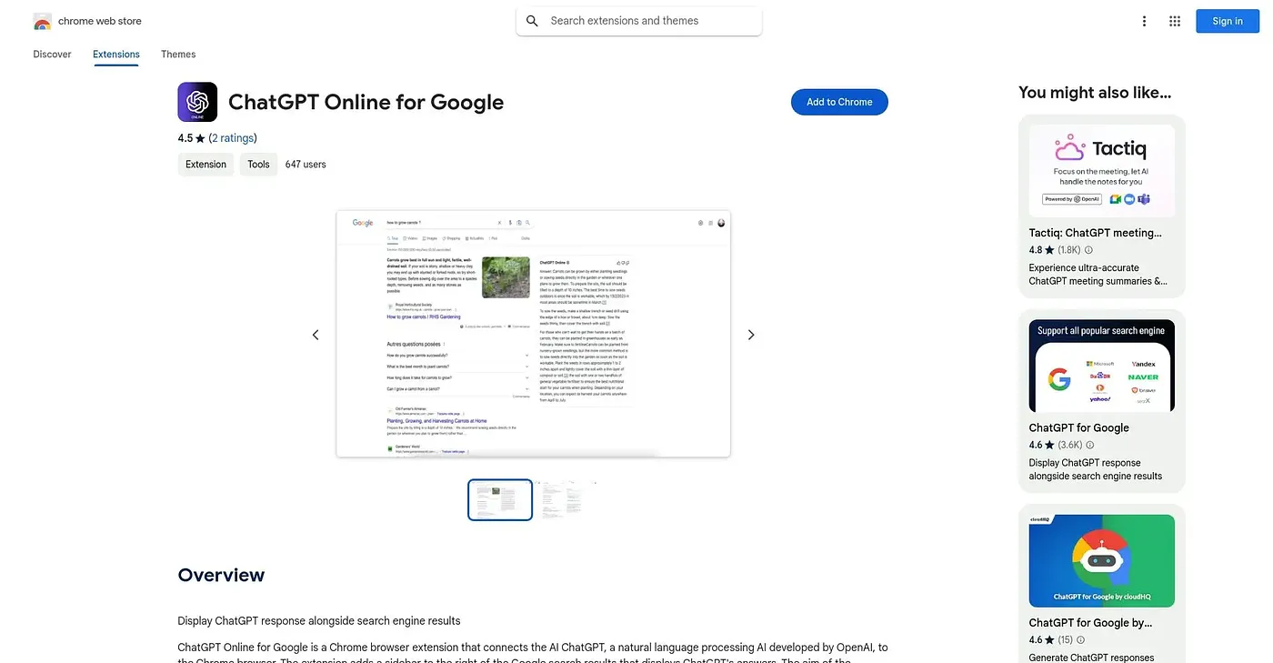 Screenshot of ChatGPT Online - Chrome Extension