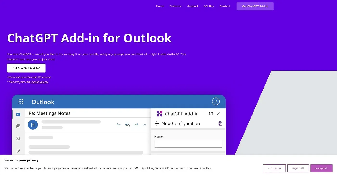Screenshot of ChatGPT Outlook Add-in Tool