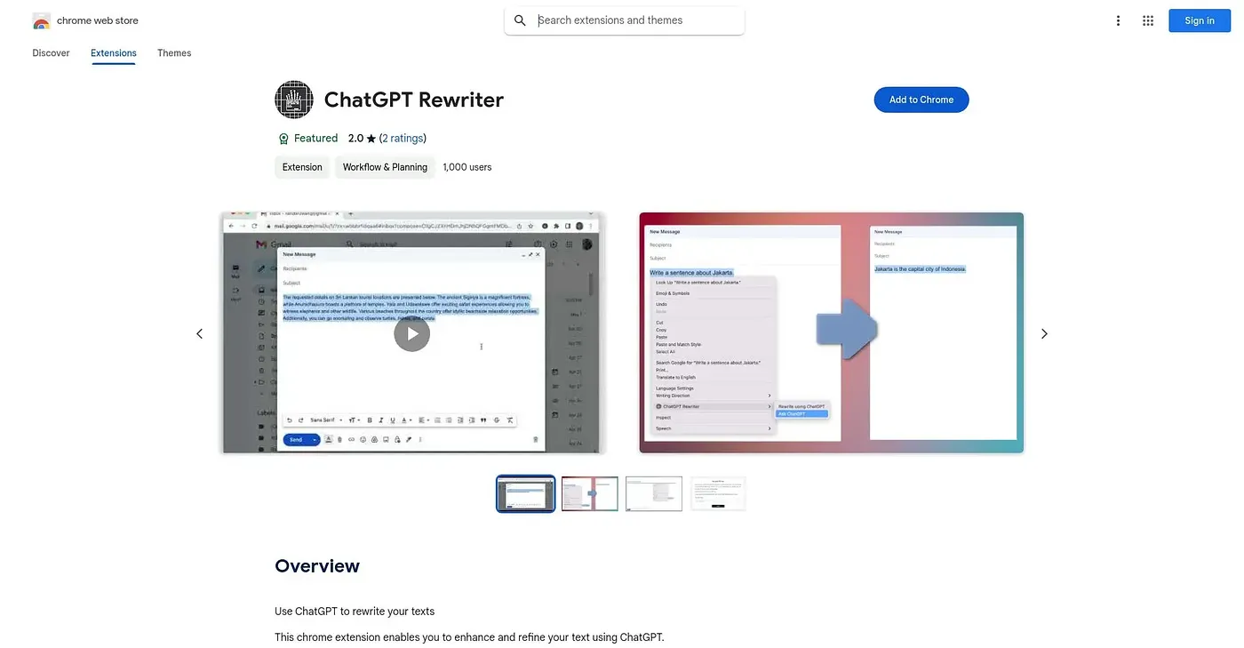 Screenshot of ChatGPT Rewriter - Chrome Extension
