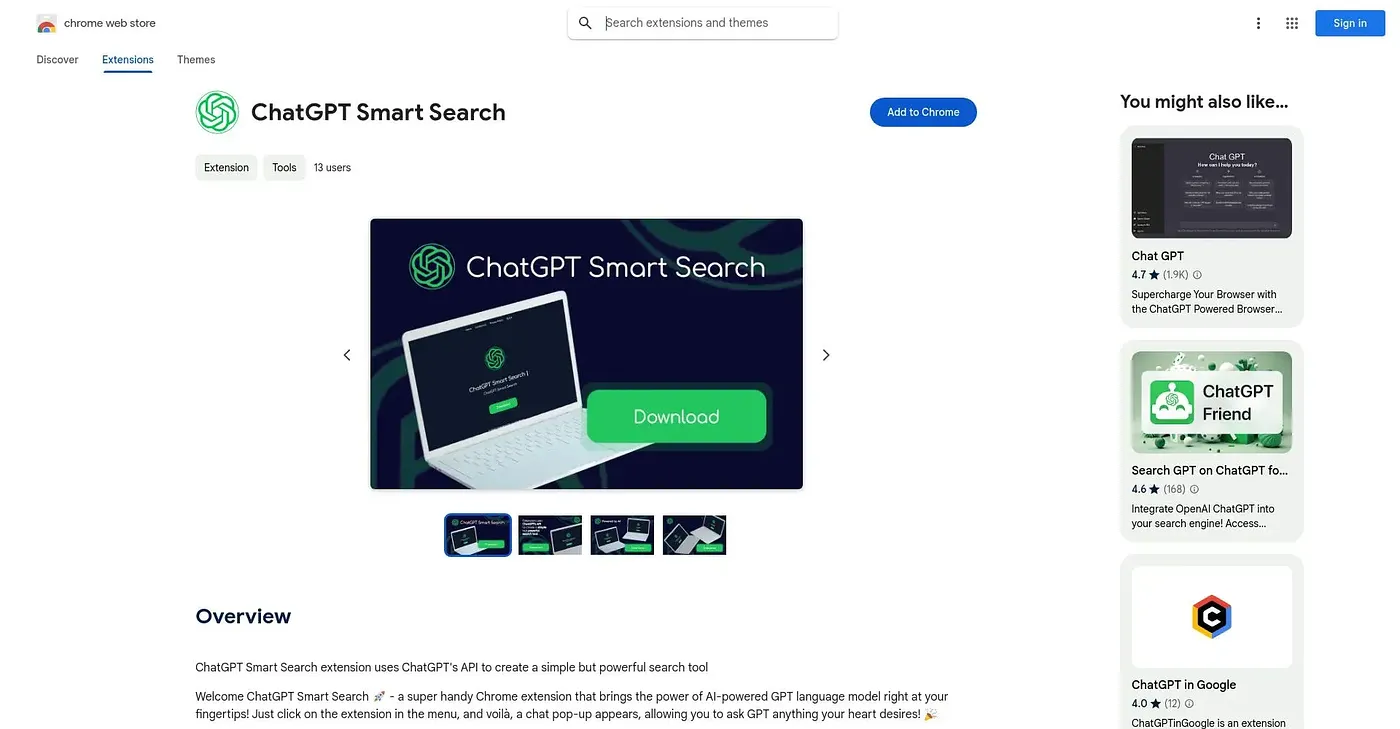 Screenshot of ChatGPT Smart Search Chrome Extension
