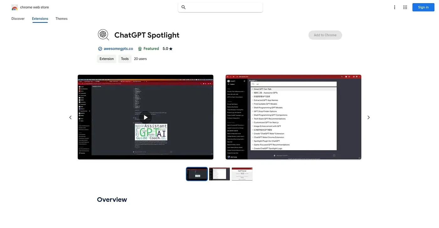 Screenshot of ChatGPT Spotlight Chrome Extension