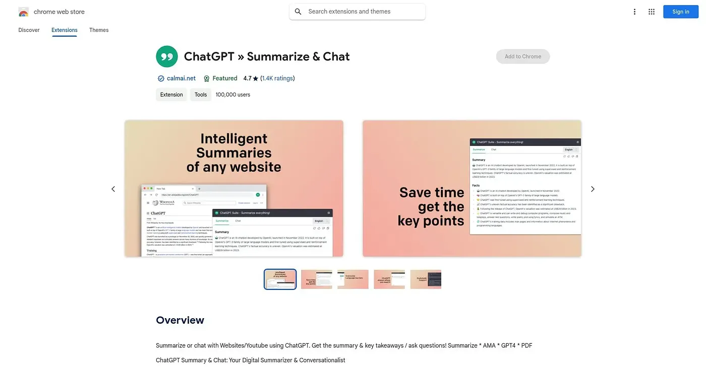 Screenshot of ChatGPT Suite Summarize E