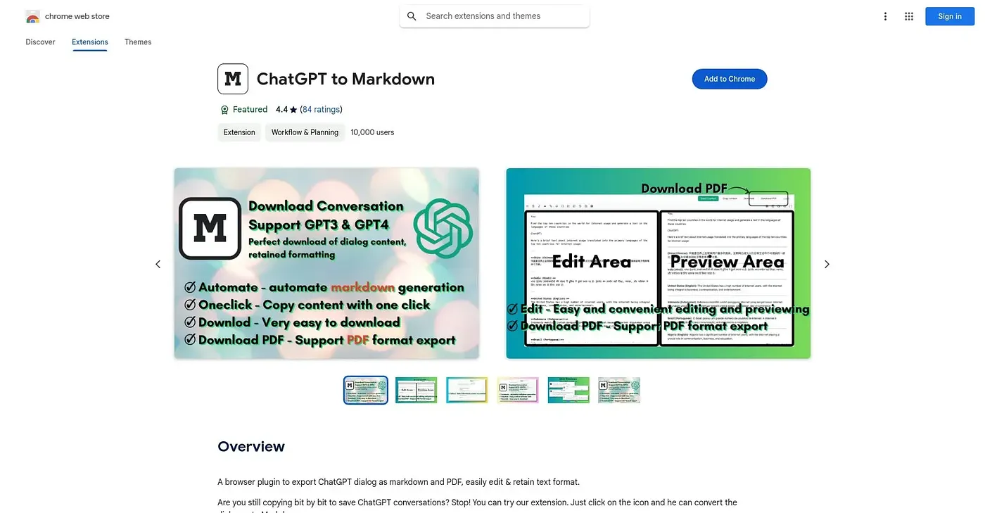Screenshot of ChatGPT To Markdown Extension
