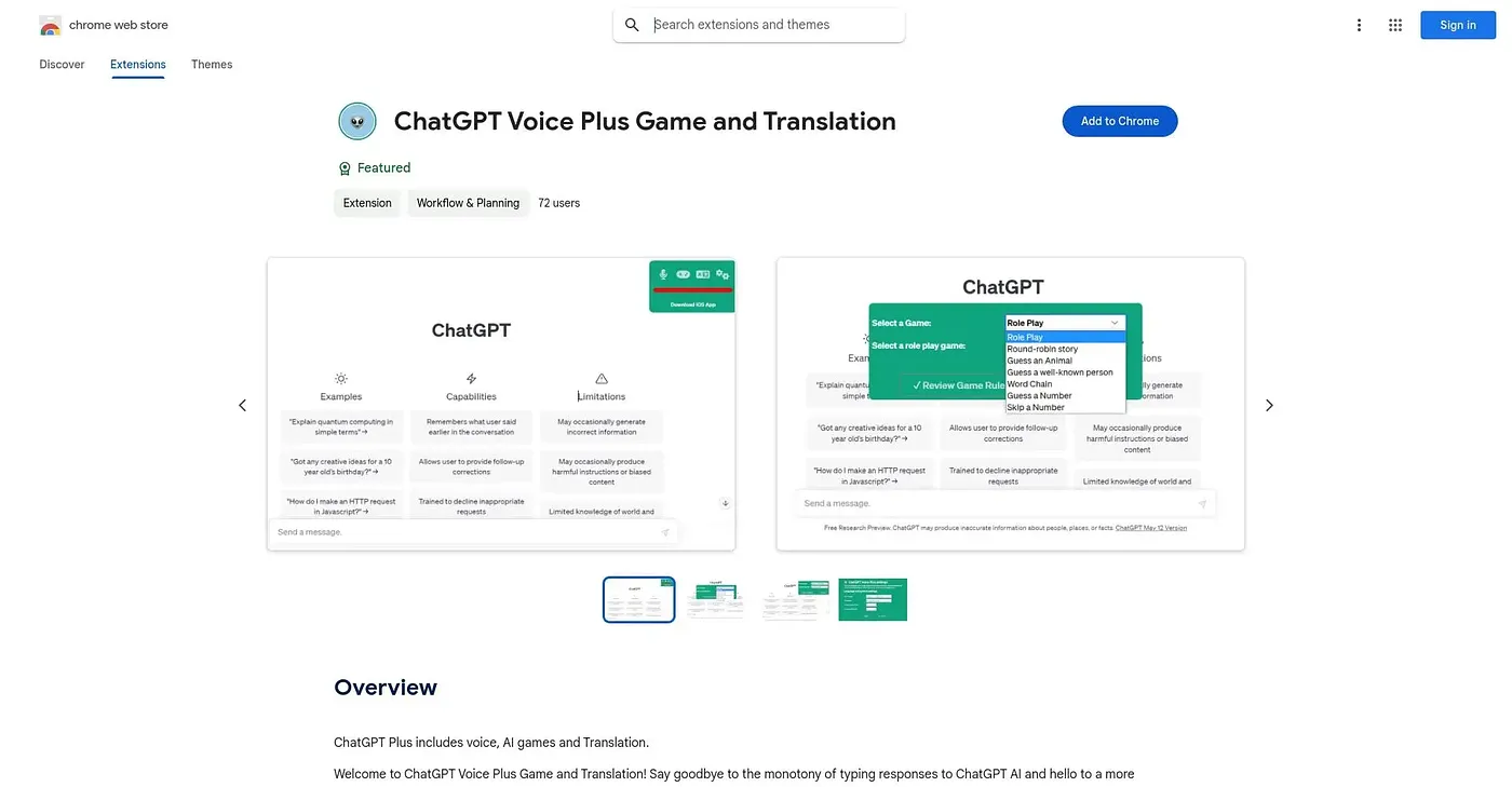 Screenshot of ChatGPT Voice Plus Game - Chrome Extension