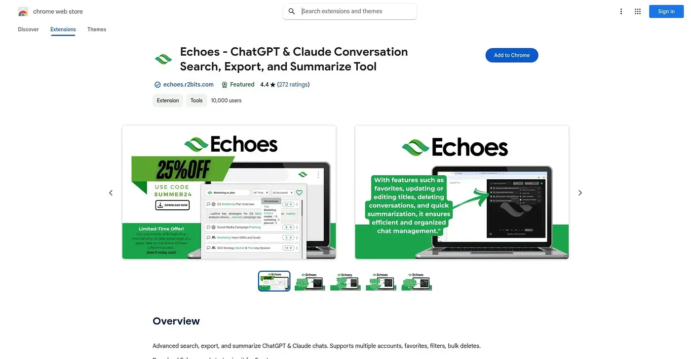 Screenshot of ChatGPT Conversation Hist Chrome Extension
