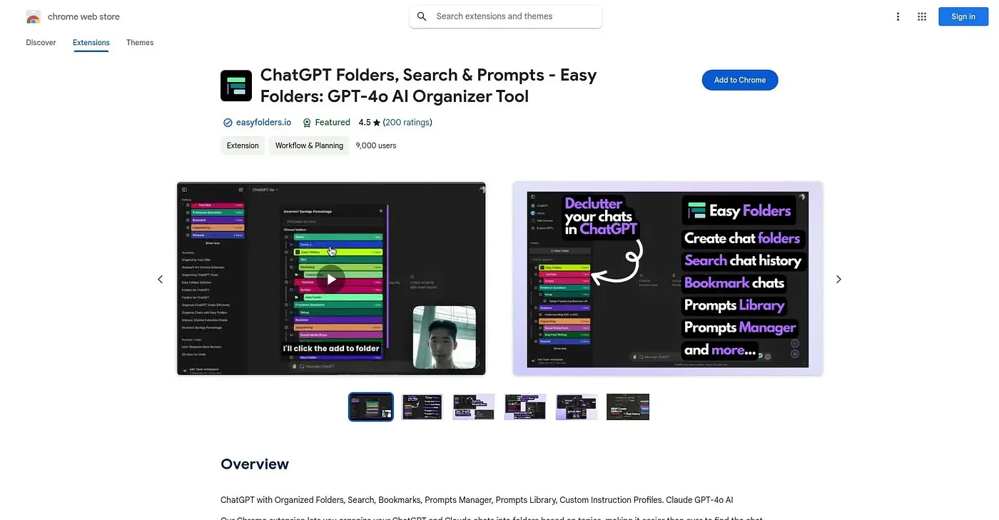 Screenshot of ChatGPT Easy Folders - Chrome Extension