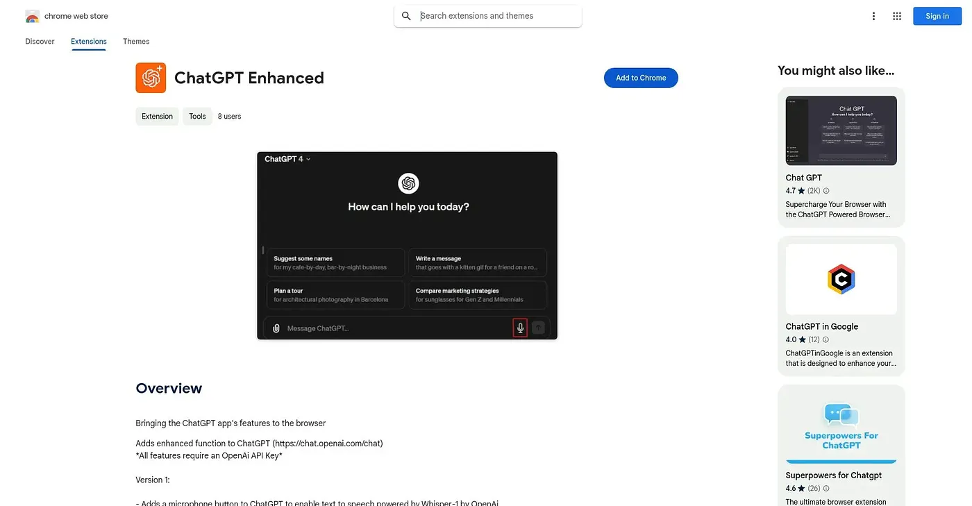 Screenshot of ChatGPT Enhanced Chrome Extension