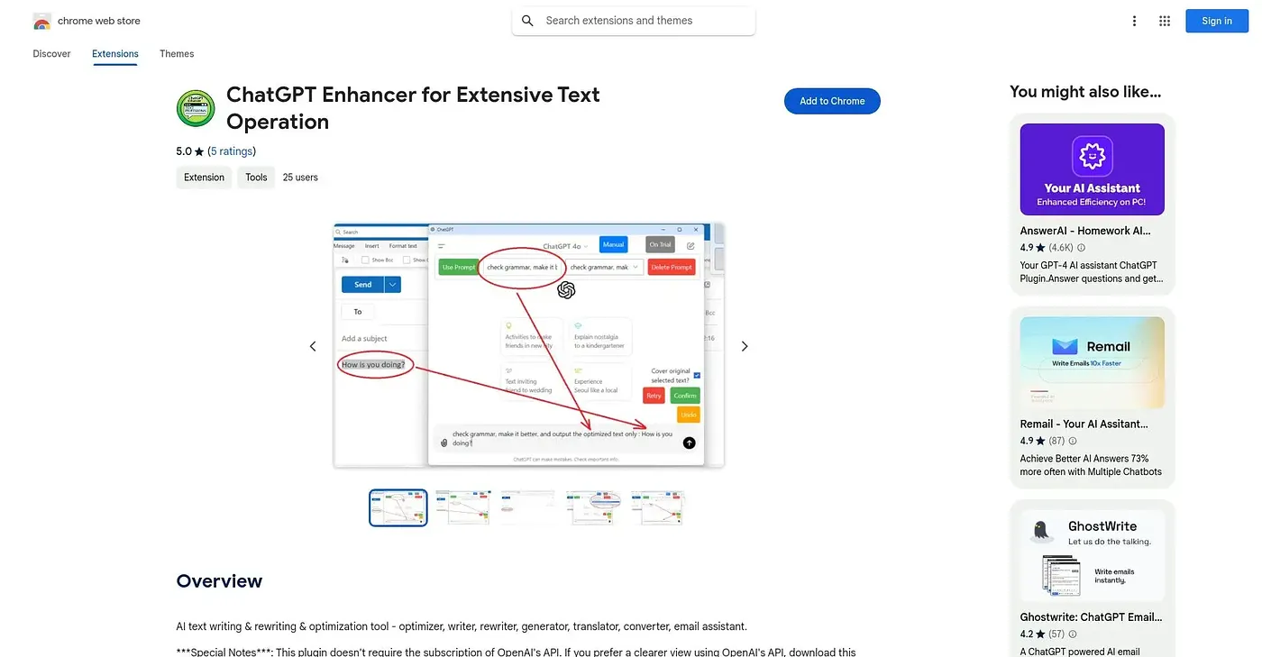 Screenshot of ChatGPT Enhancer for Extеnded ChatGPT - Chrome Extension