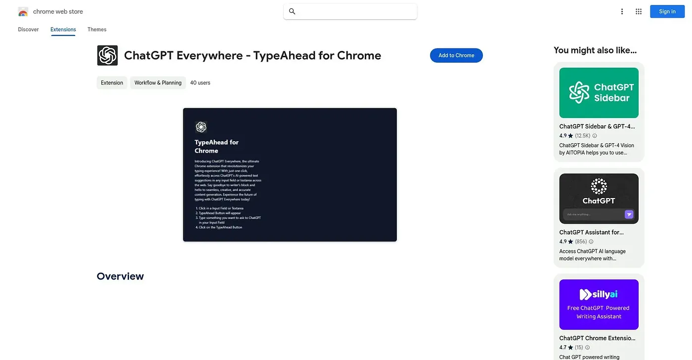 Screenshot of ChatGPT Everywhere! Chrome Extension