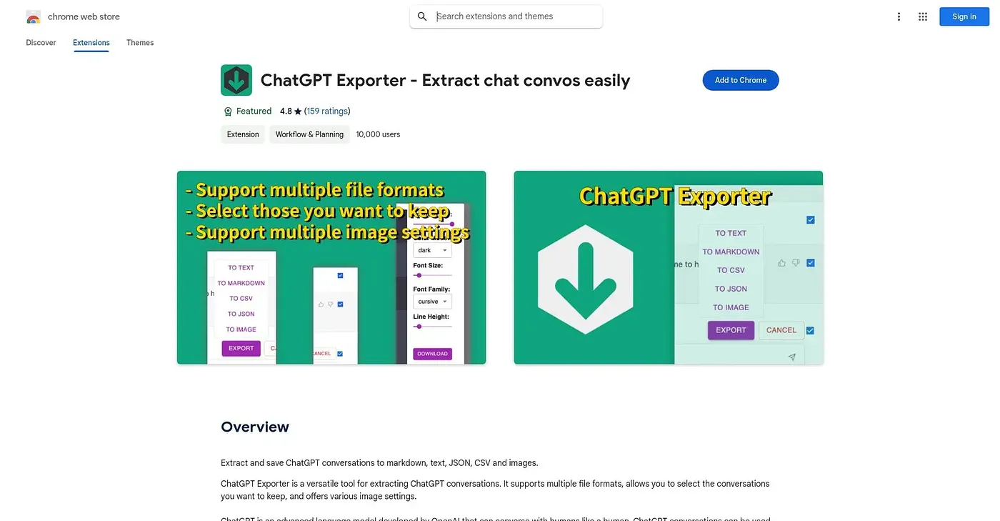 Screenshot of ChatGPT Exporter Chrome Extension